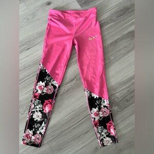 Nike‎ Kids Pink and Black Floral Leggings